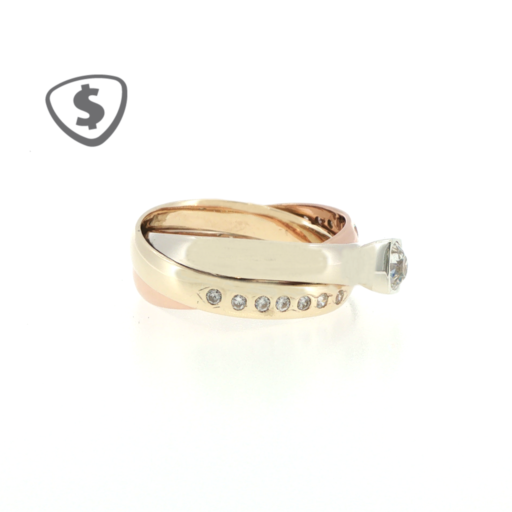 9ct Tri Colour Gold Multi Band Diamond Ring