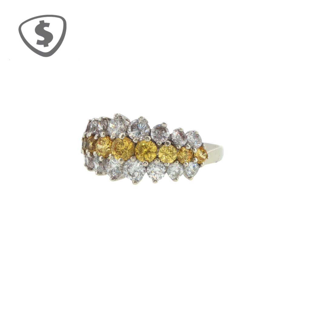 Fancy Vivid Yellow Multi-Stone Ring in 9ct White Gold