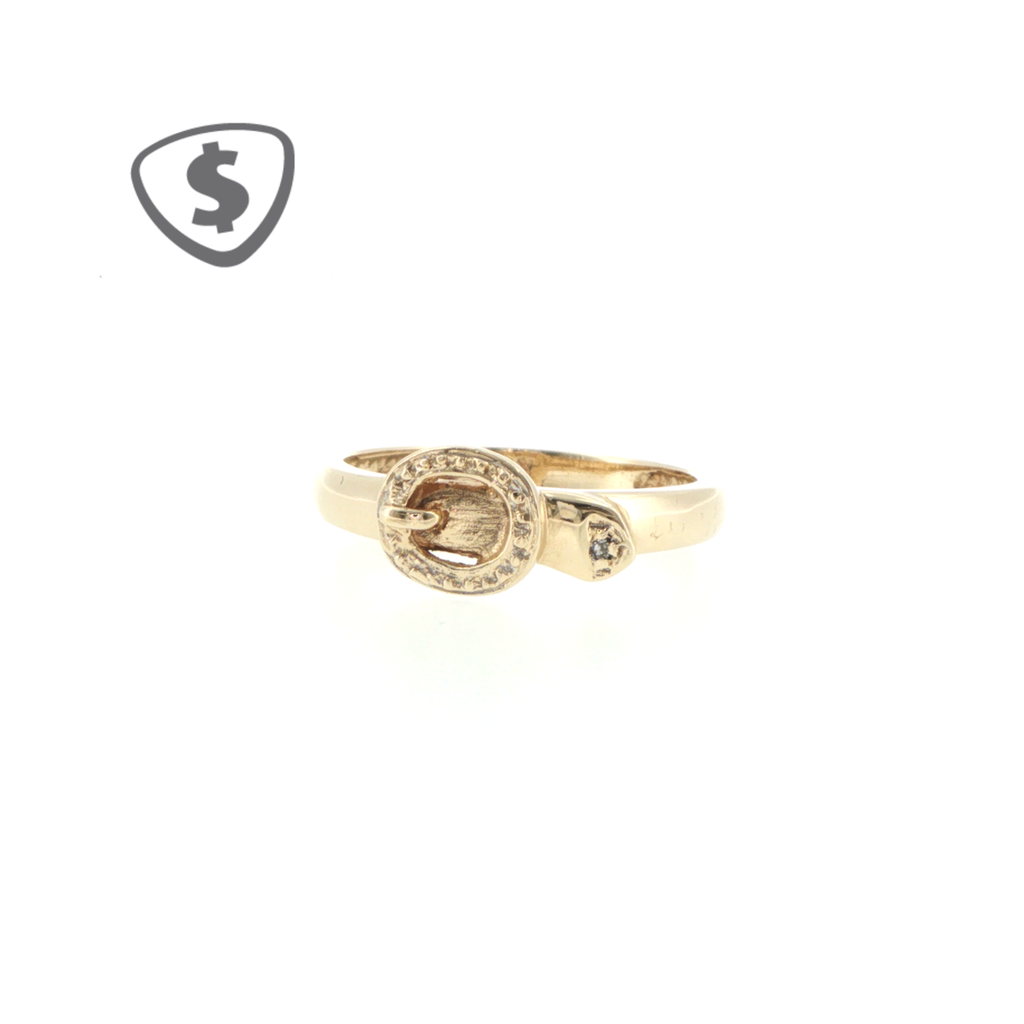 9ct Yellow Gold Diamond Accent Belt Buckle Ring