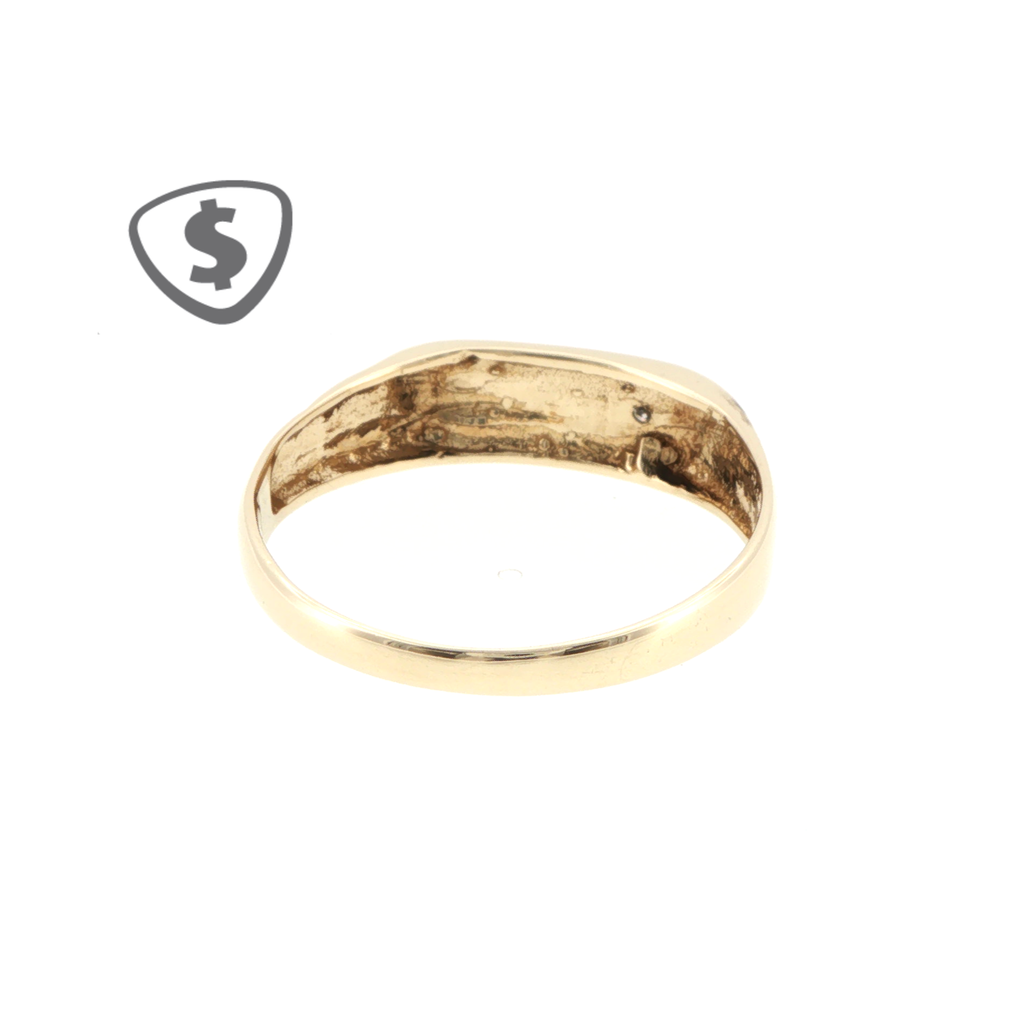 9ct Yellow Gold Diamond Signet Ring with Grooved Detailing