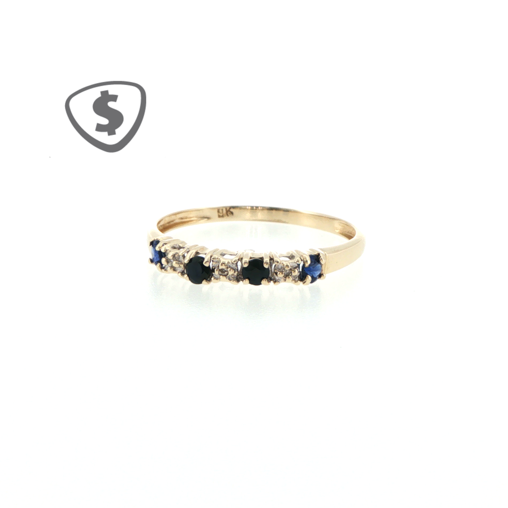 9ct Yellow Gold Multi-Stone Deep Blue Sapphire Ring