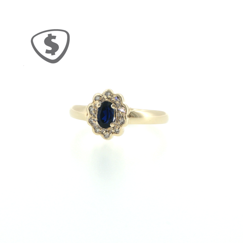 9ct Yellow Gold Royal Blue Sapphire Floral Halo Cocktail Ring