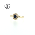 9ct Yellow Gold Royal Blue Sapphire Floral Halo Cocktail Ring