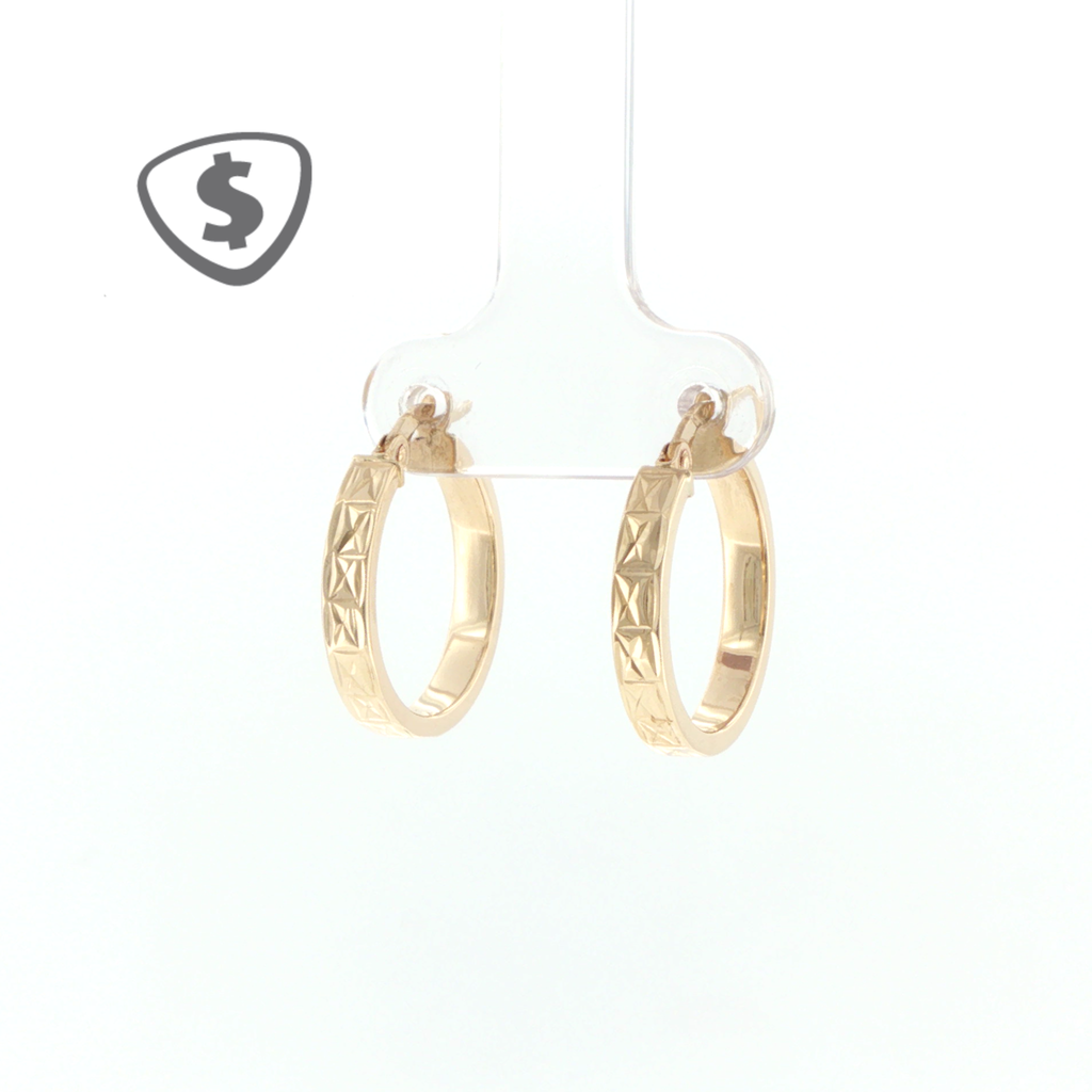 9ct Yellow Gold Geometric Textured Hoop Earrings