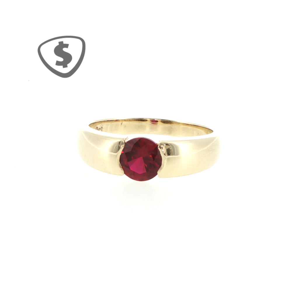 9ct Yellow Gold Ruby Solitaire Half-Bezel Ring