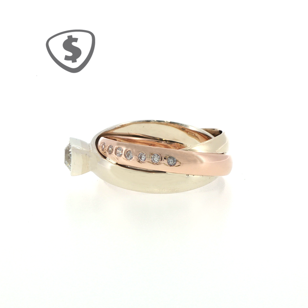 9ct Tri Colour Gold Multi Band Diamond Ring