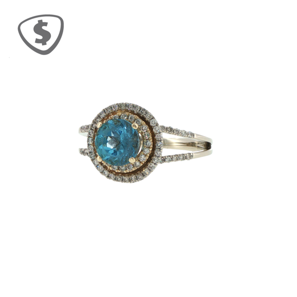 Blue Topaz Double Halo Cocktail Ring in 14ct White Gold