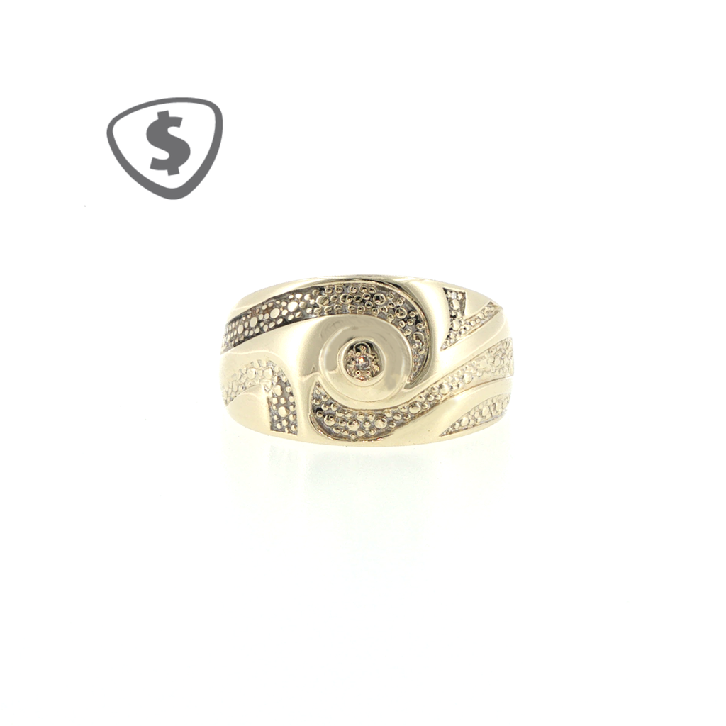 9ct Yellow Gold Diamond Swirl Signet Ring