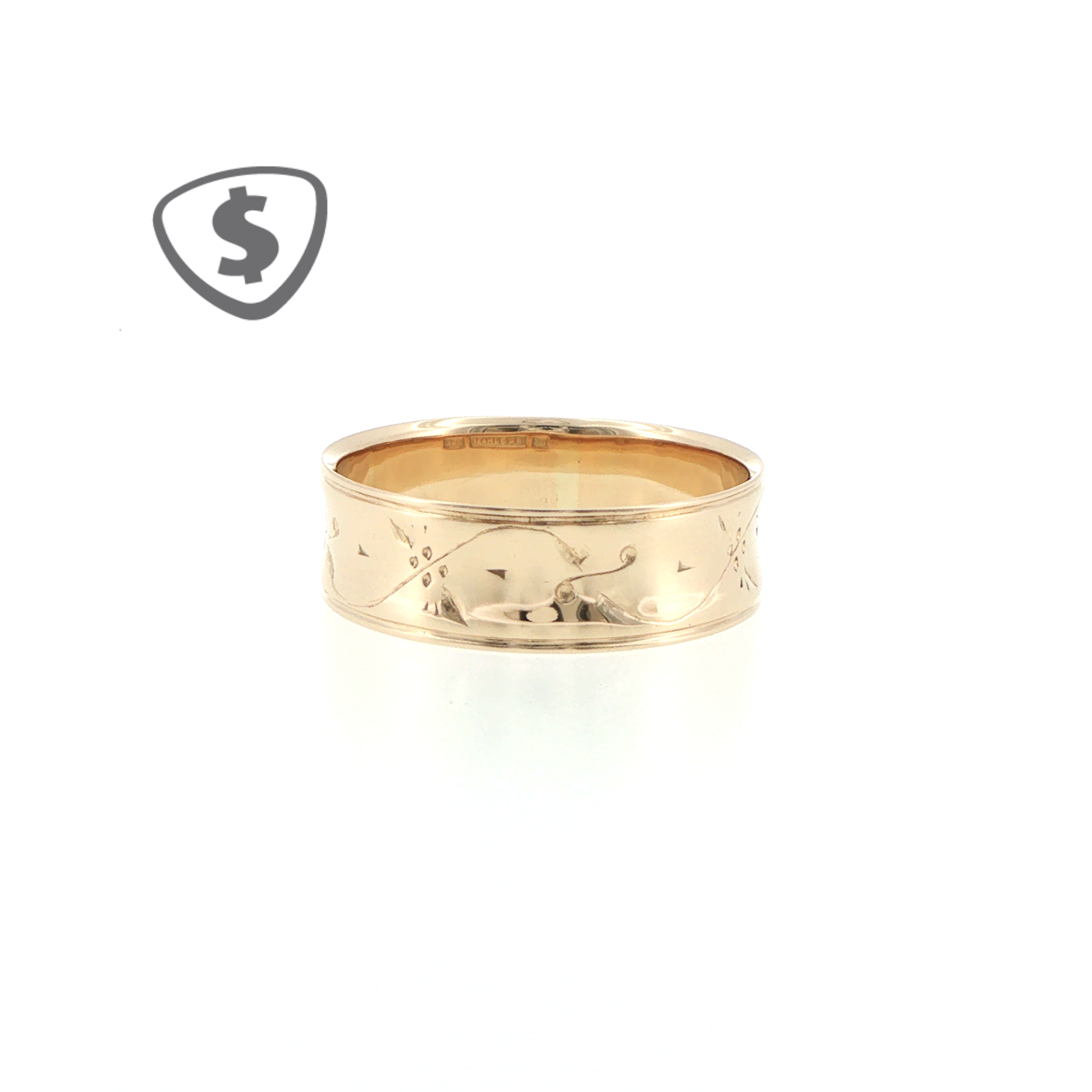 9ct Yellow Gold Engraved Band Ring
