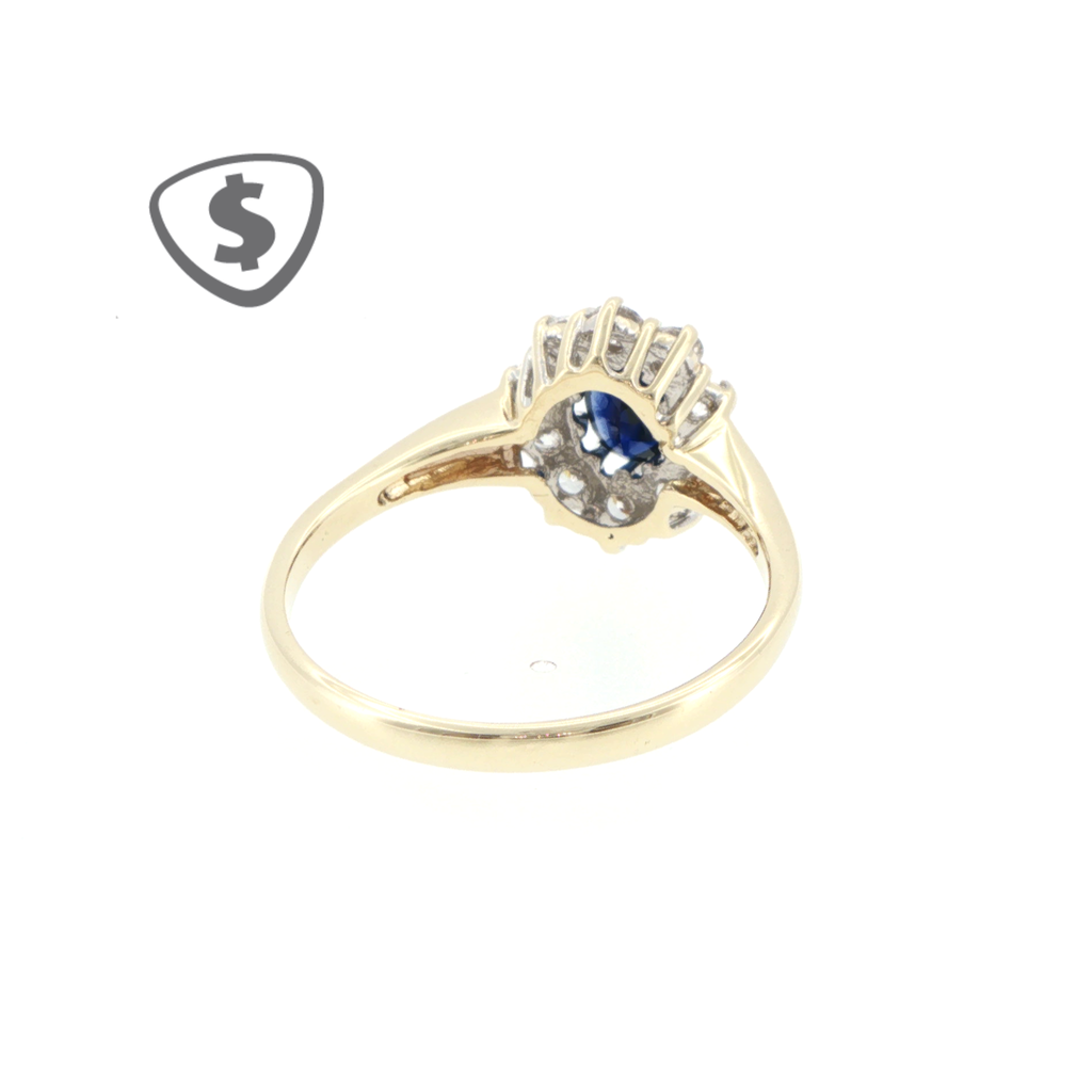 9ct Yellow Gold Deep Blue Sapphire Halo Ring