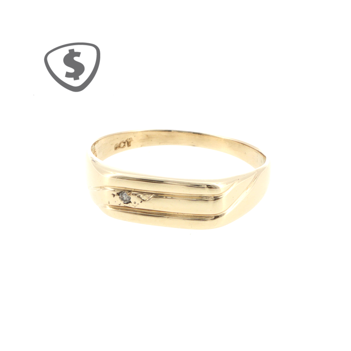 9ct Yellow Gold Diamond Signet Ring with Grooved Detailing