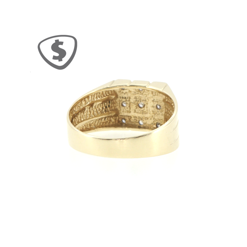 9ct Yellow Gold Nine-Stone Diamond Grid Signet Ring