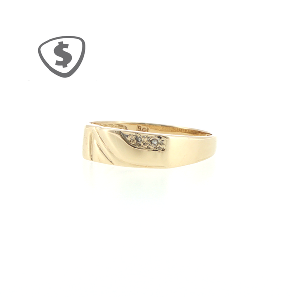 9ct Yellow Gold Diamond Accent Grooved Band Ring
