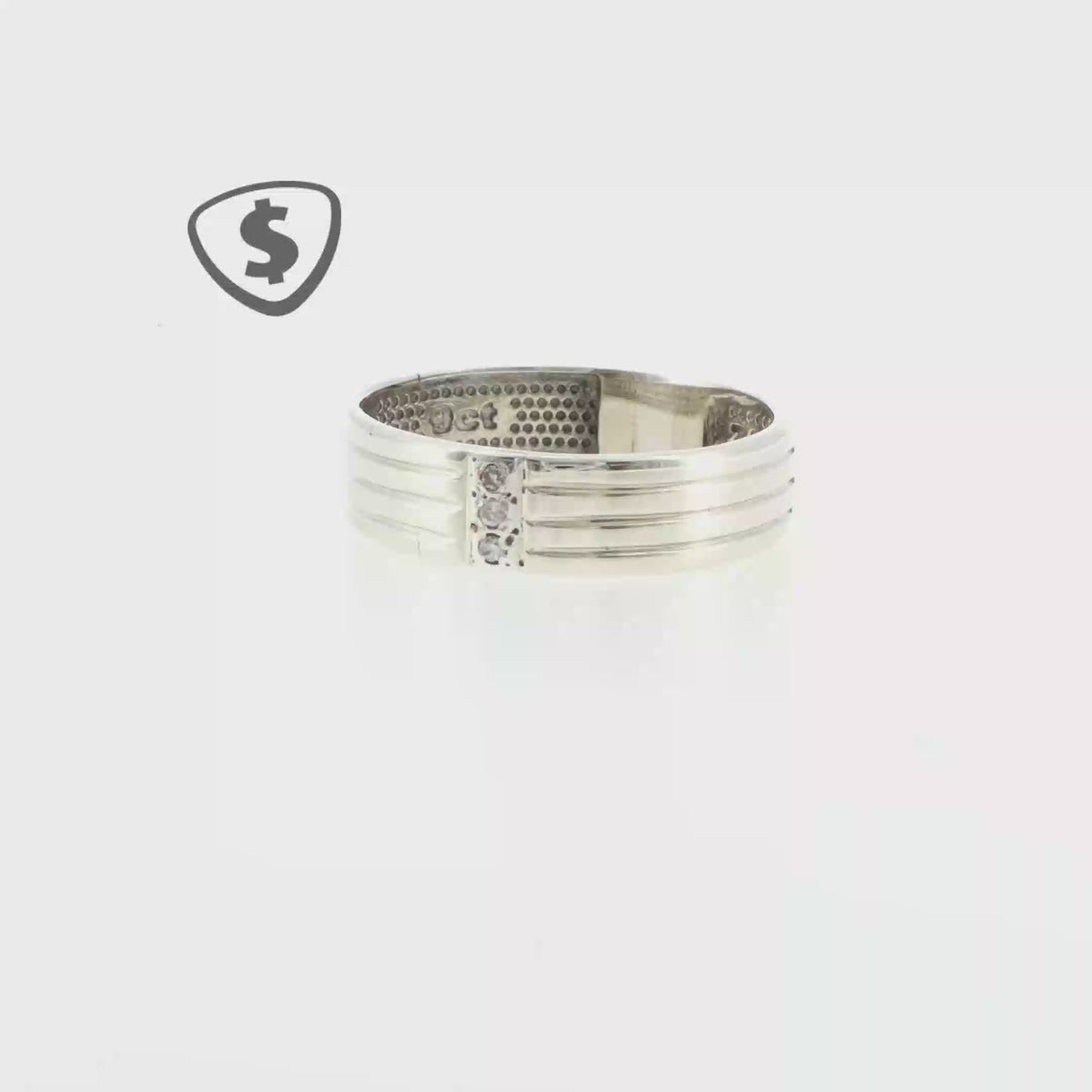 9ct White Gold Grooved Band Ring with Three Diamonds