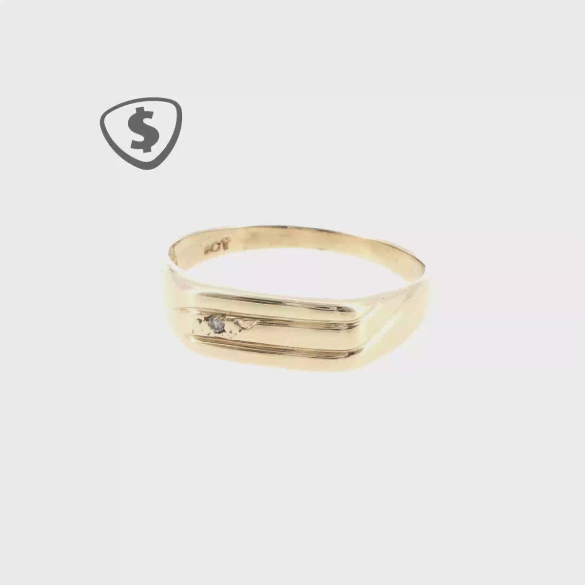 9ct Yellow Gold Diamond Signet Ring with Grooved Detailing