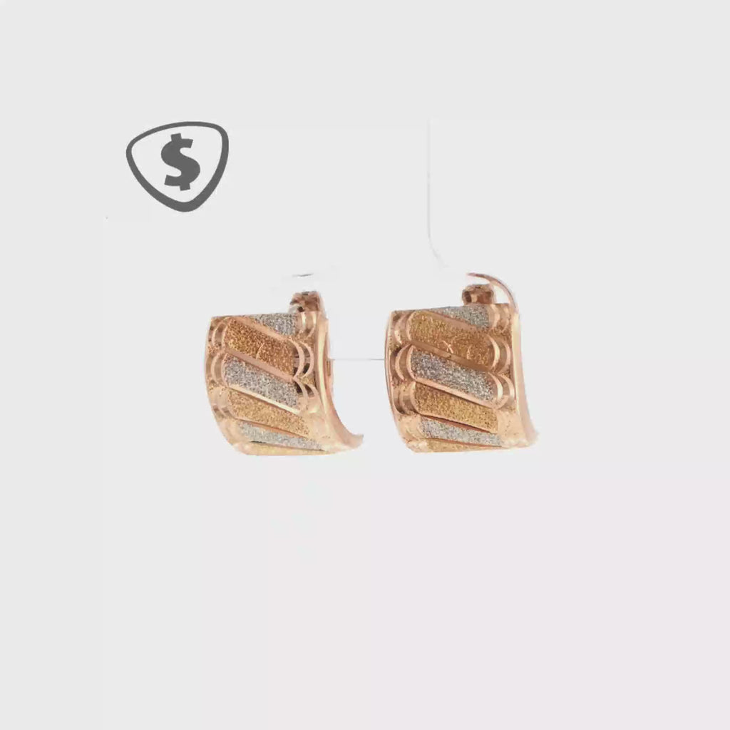 Textured Diagonal Stripe 18ct Rose Gold Wide Hoop Earrings