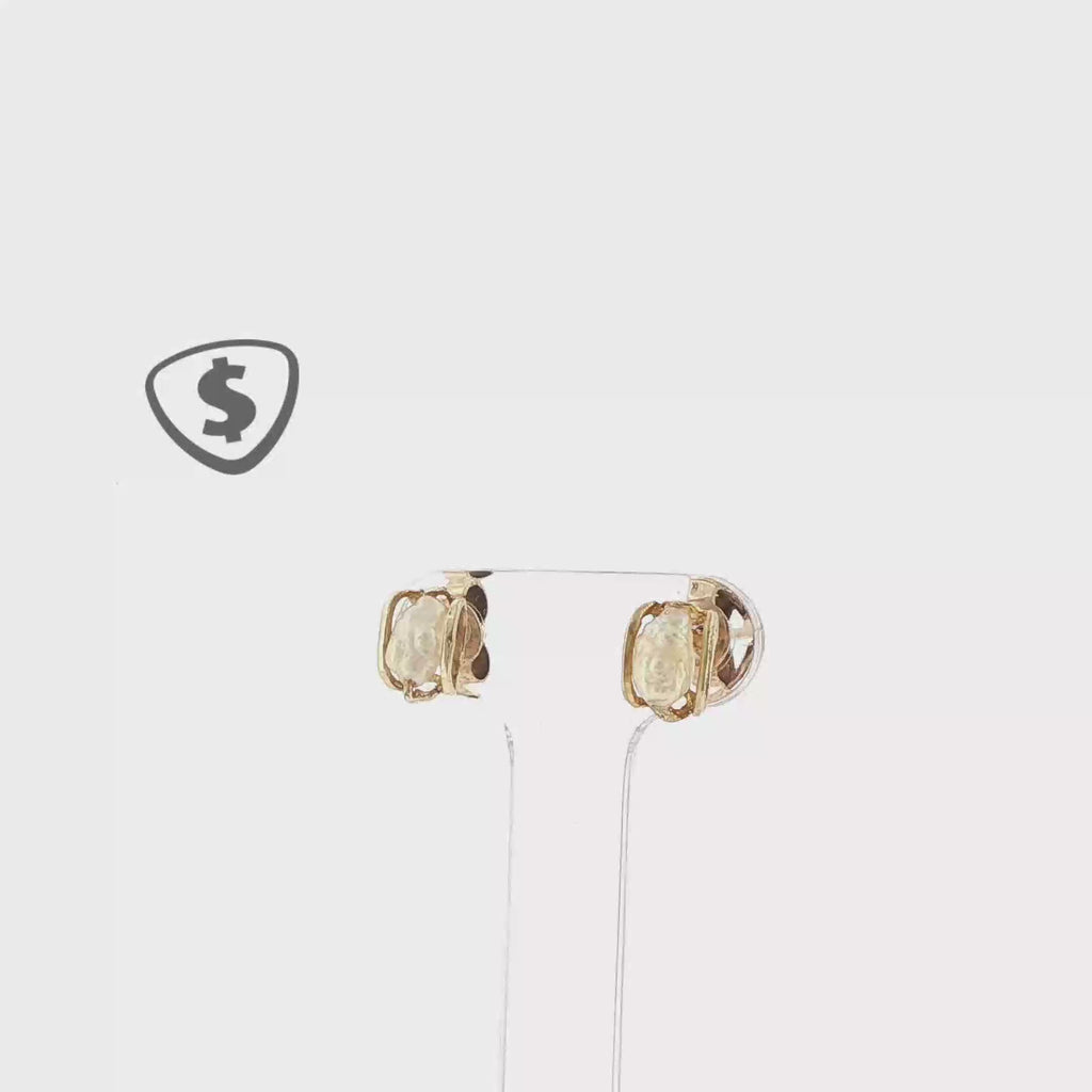 9ct Yellow Gold Carved Quartz Wire Frame Stud Earrings