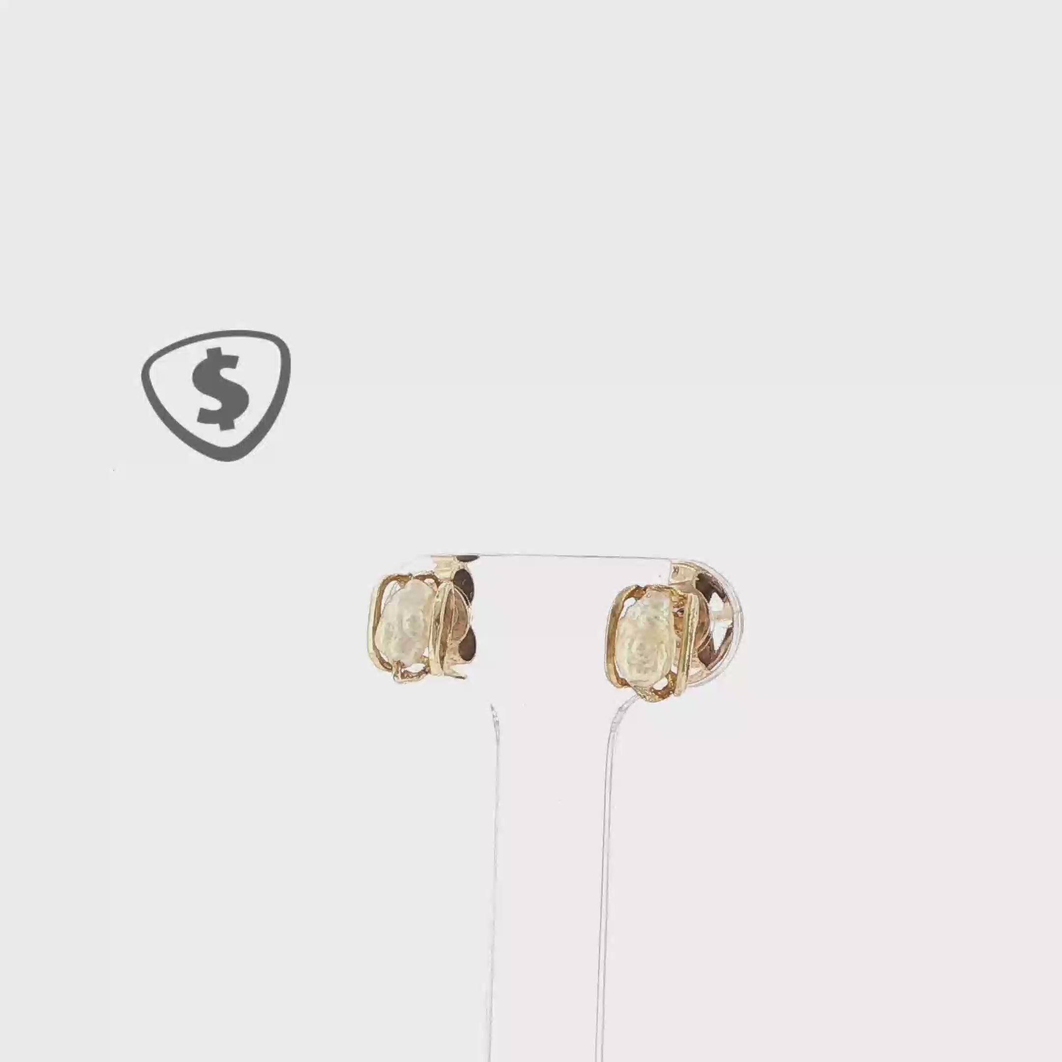 9ct Yellow Gold Carved Quartz Wire Frame Stud Earrings