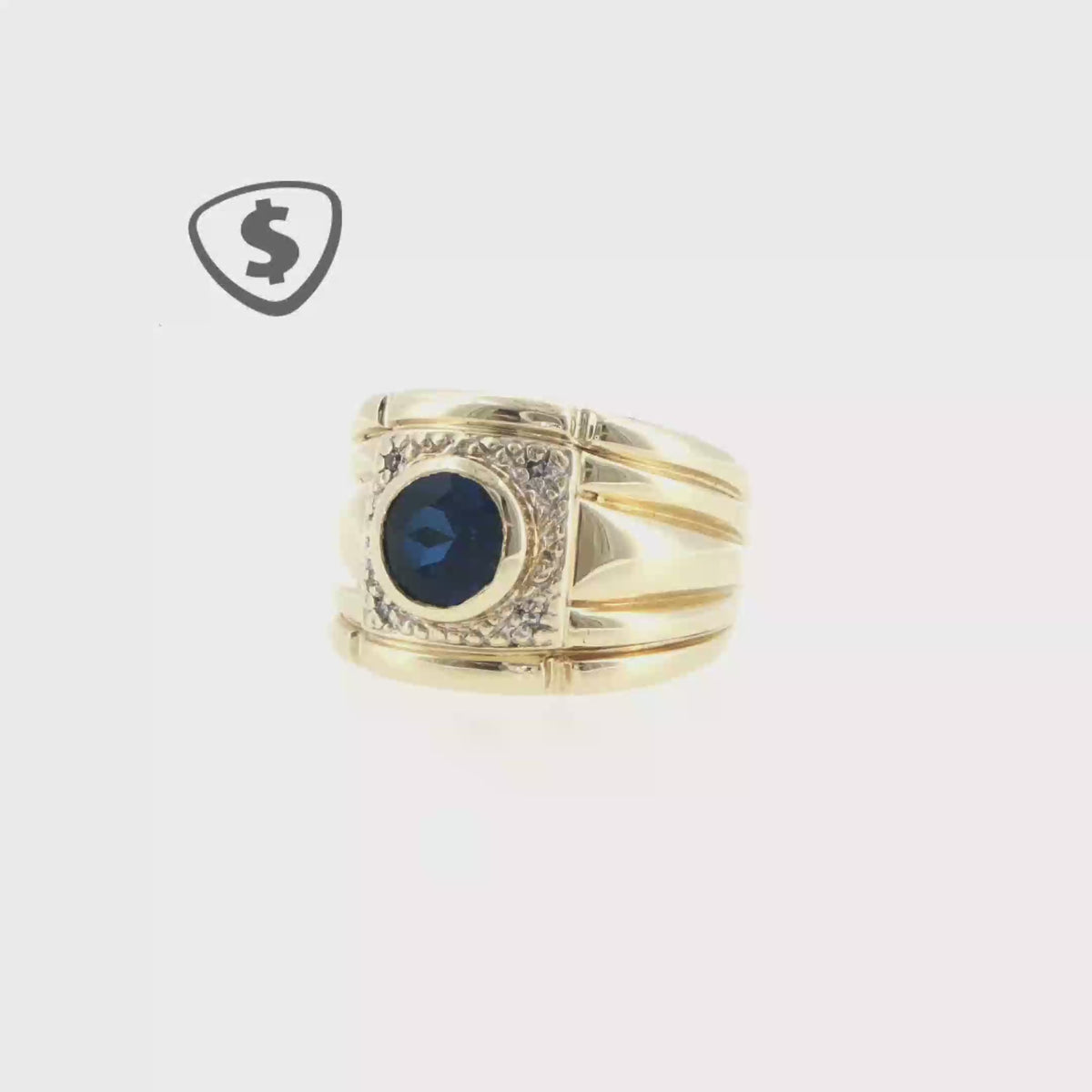 9ct Yellow Gold Royal Blue Sapphire Grooved Signet Ring