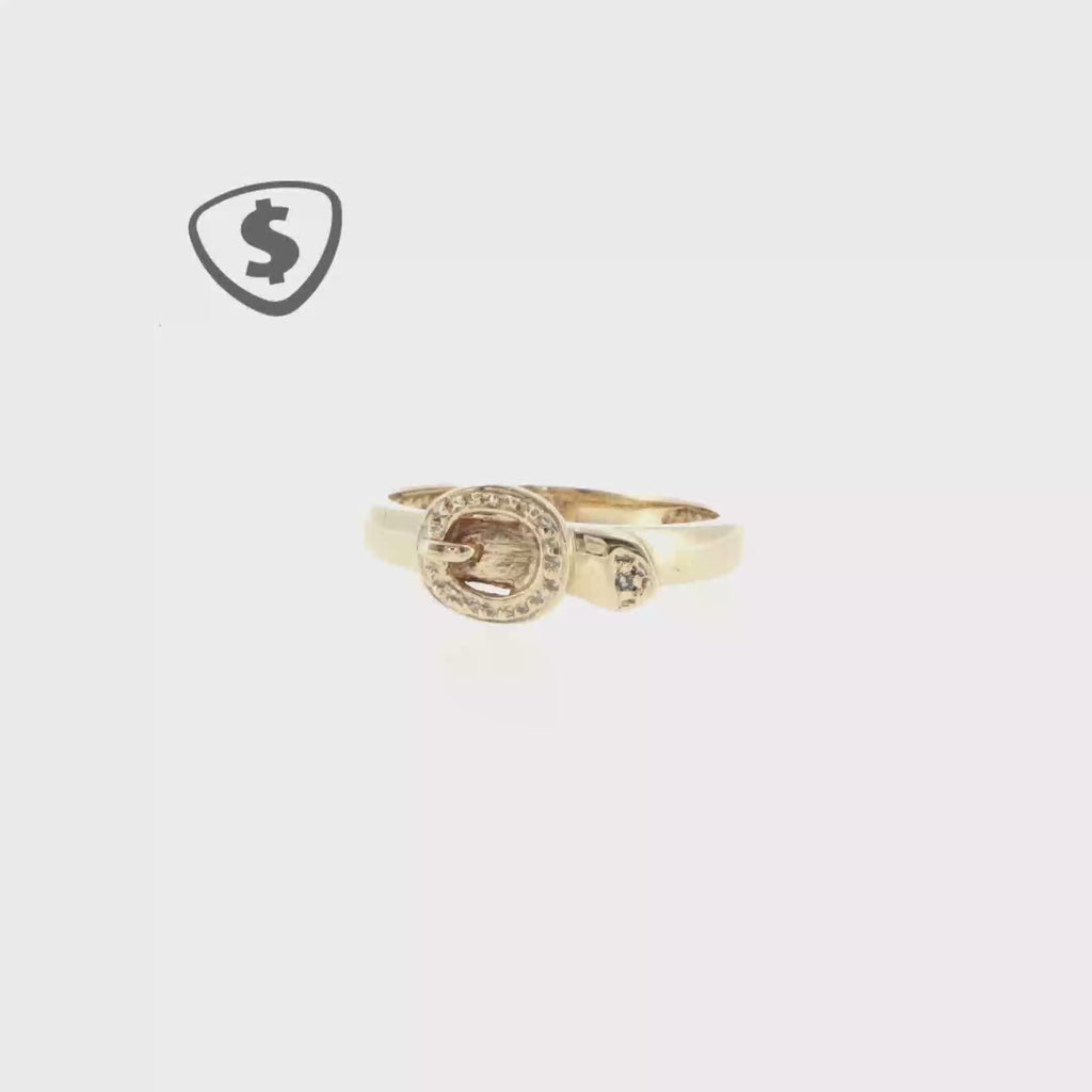 9ct Yellow Gold Diamond Accent Belt Buckle Ring