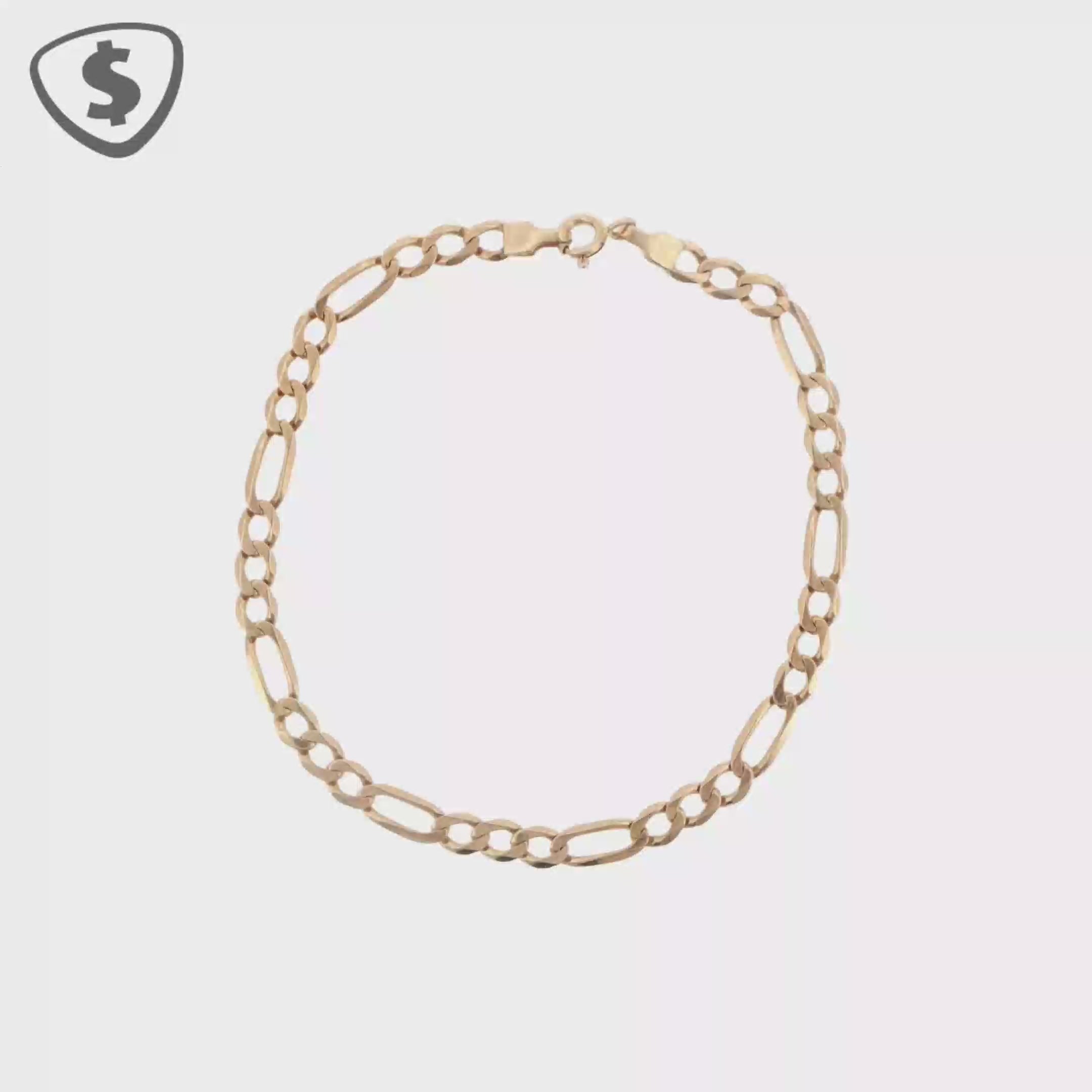 Classic Figaro Link Chain Bracelet in 9ct Yellow Gold