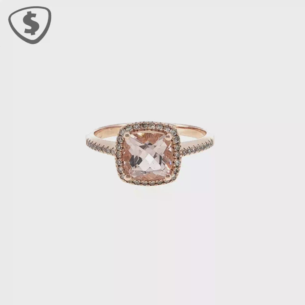 9ct Rose Gold Cushion Cut Cubic Zirconia Halo Cocktail Ring