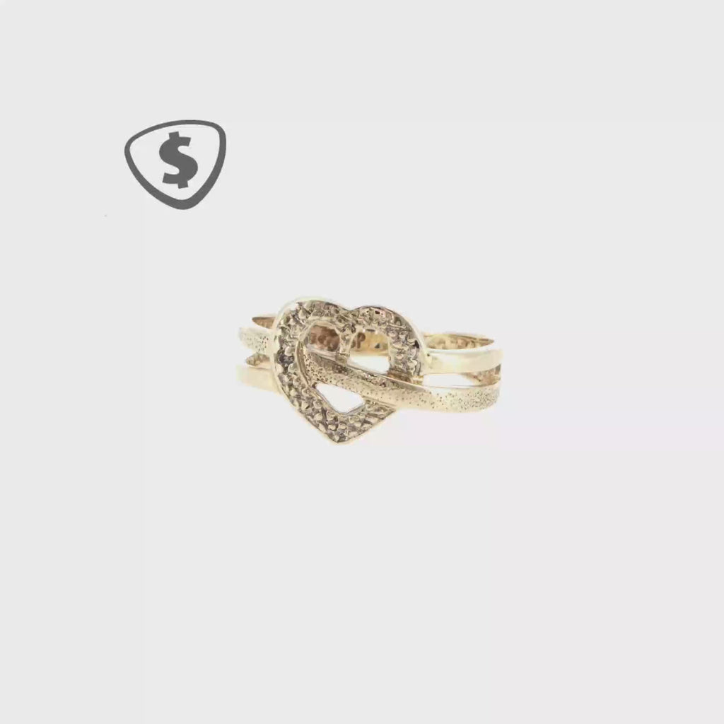 9ct Yellow Gold Textured Open Heart Ring