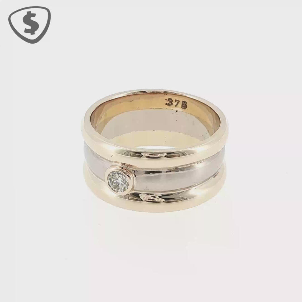 9ct Two-Tone Yellow Gold Diamond Bezel Band Ring