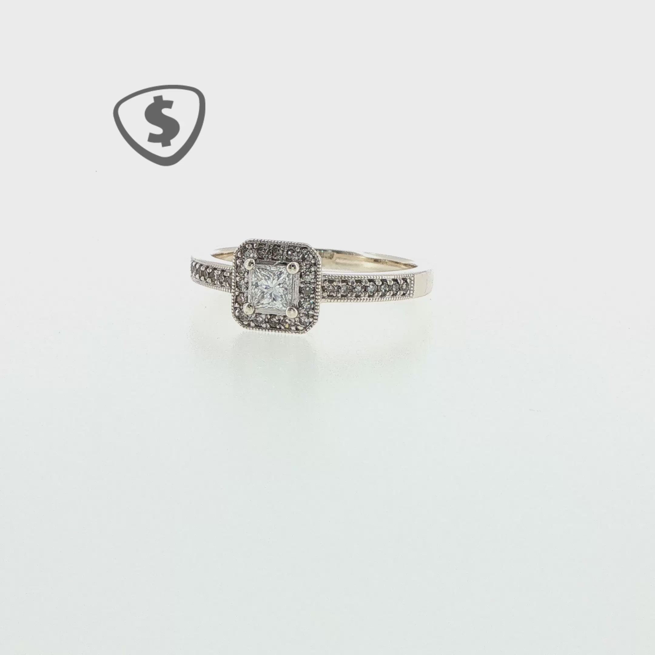 9ct White Gold Princess-Cut Diamond Halo Engagement Ring