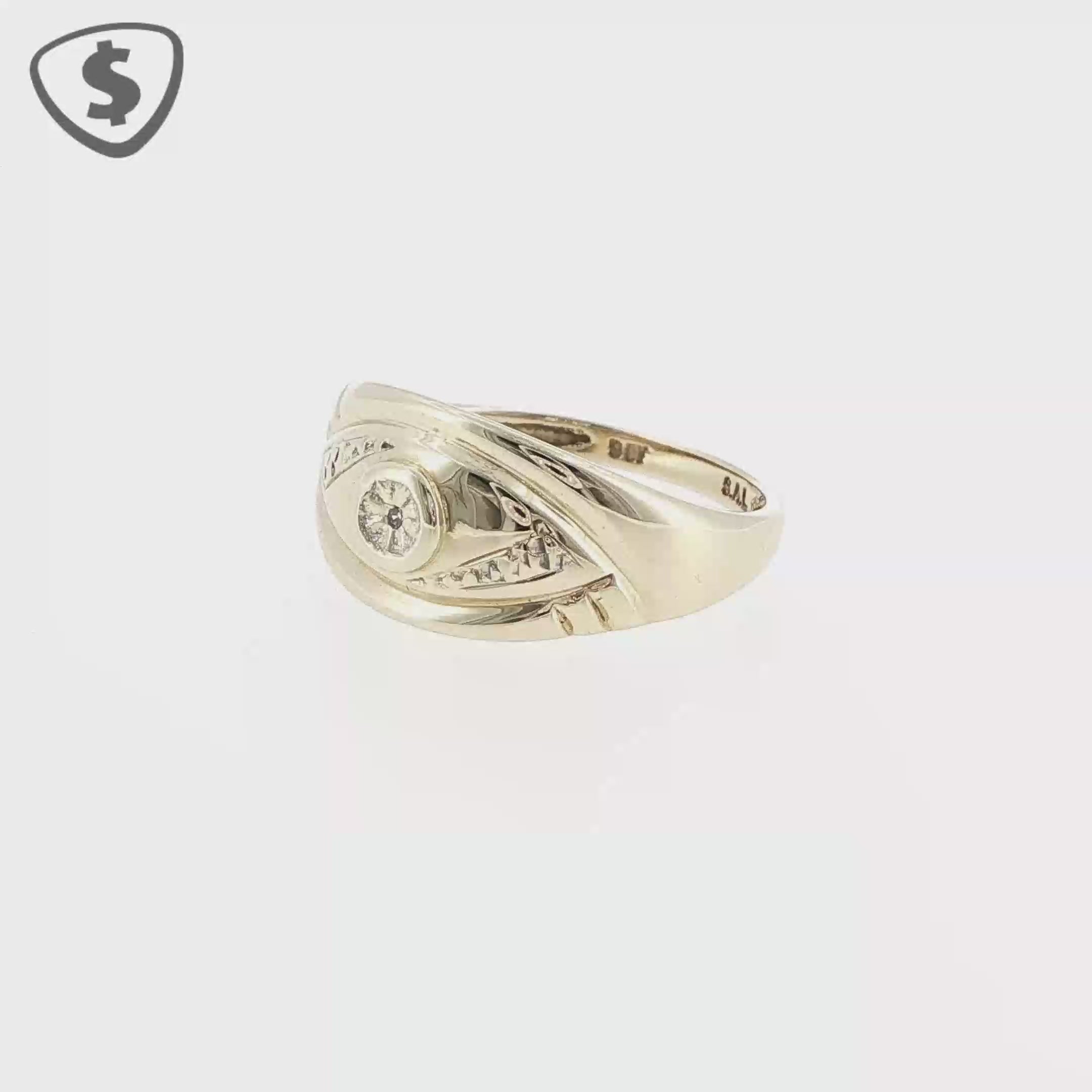 9ct Engraved Yellow Gold Diamond Signet Ring