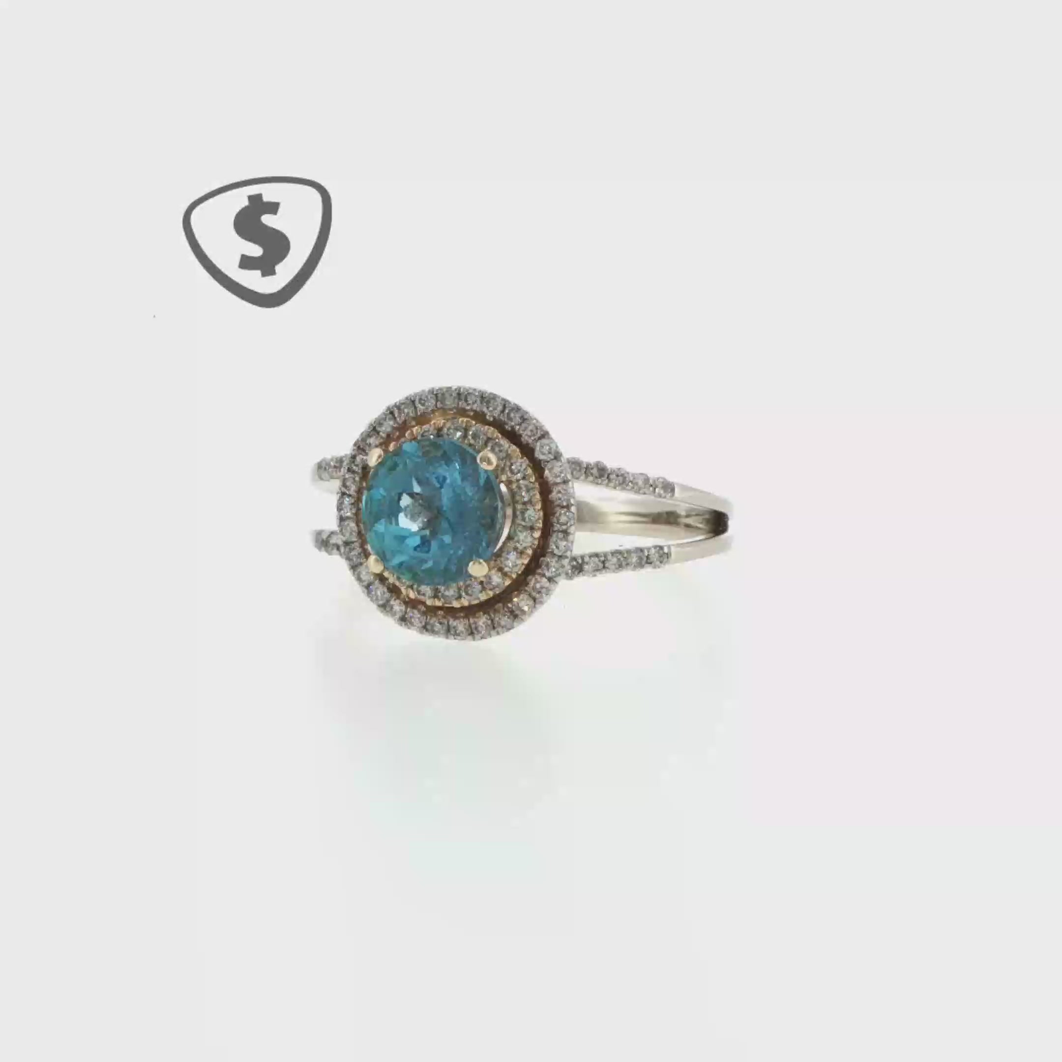 Blue Topaz Double Halo Cocktail Ring in 14ct White Gold