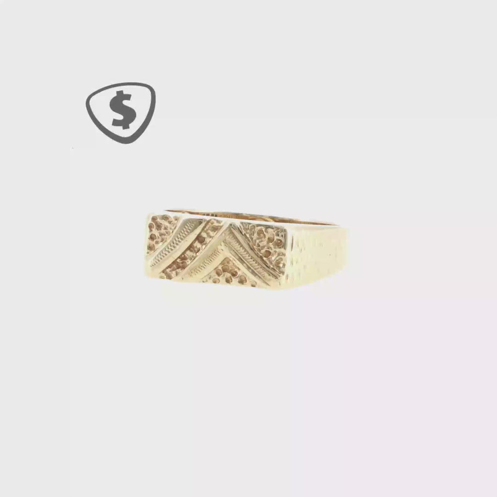 9ct Yellow Gold Textured Chevron Signet Ring