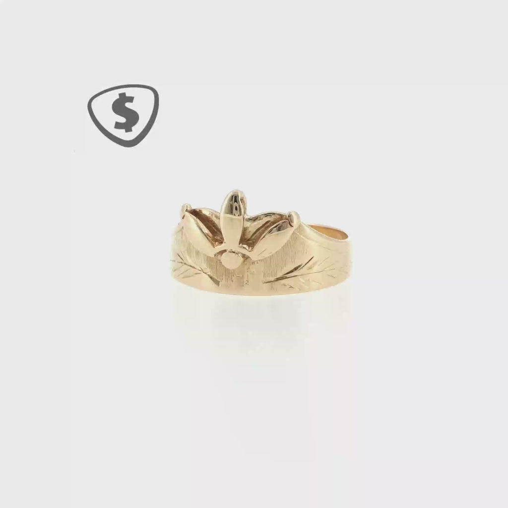 18ct Yellow Gold Floral Motif Engraved Signet Ring