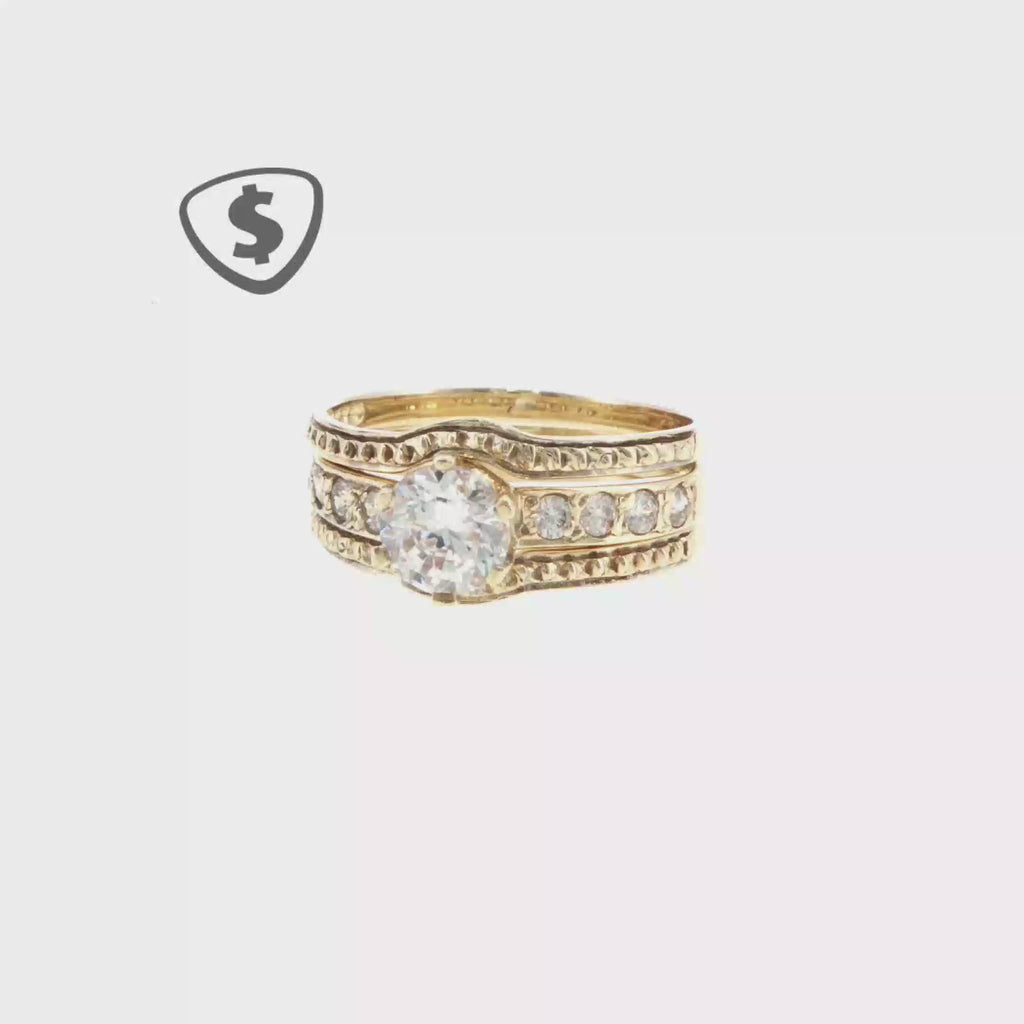 9ct Yellow Gold Engagement Ring with Textured Bands