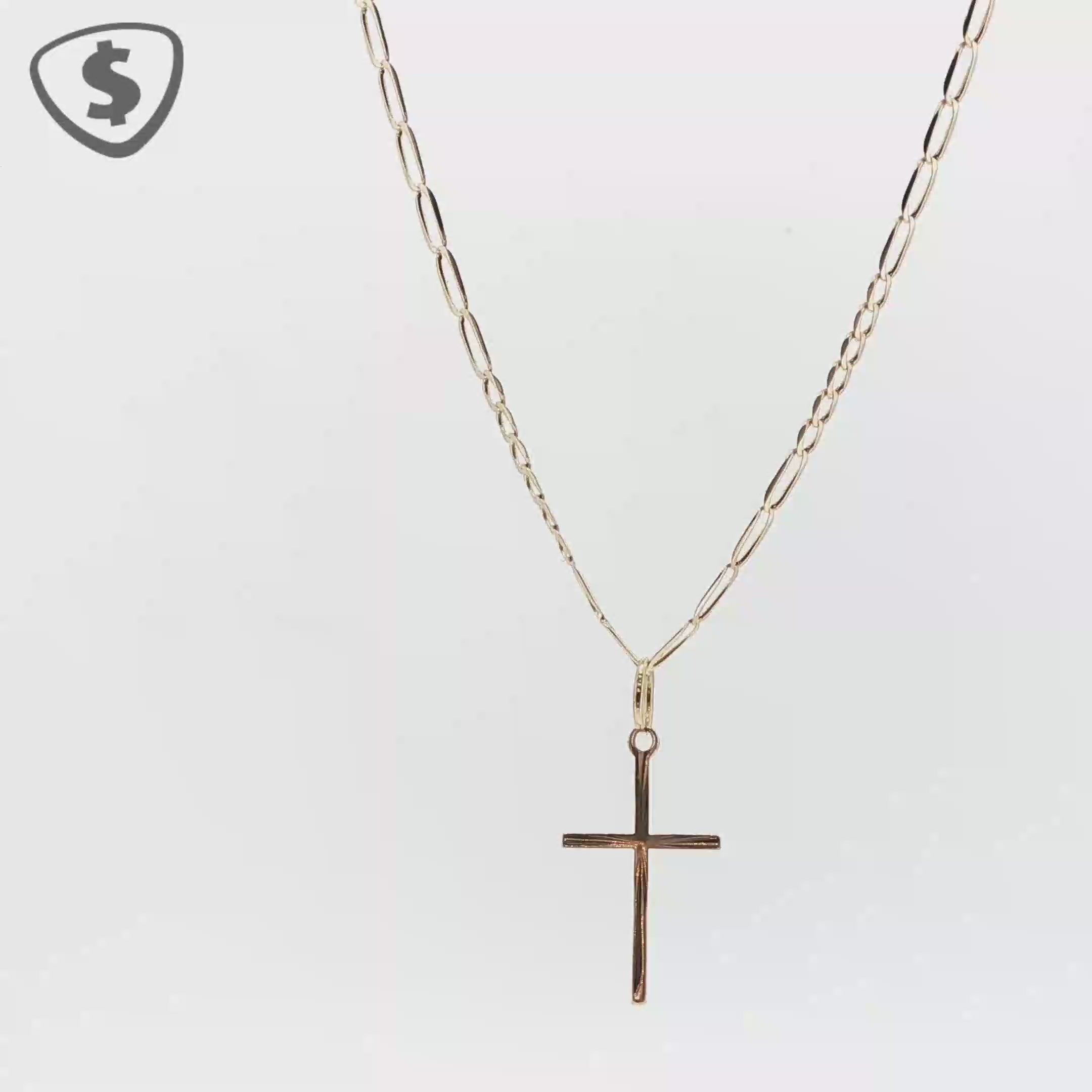 9ct Yellow Gold Cross Pendant on Elongated Link Chain