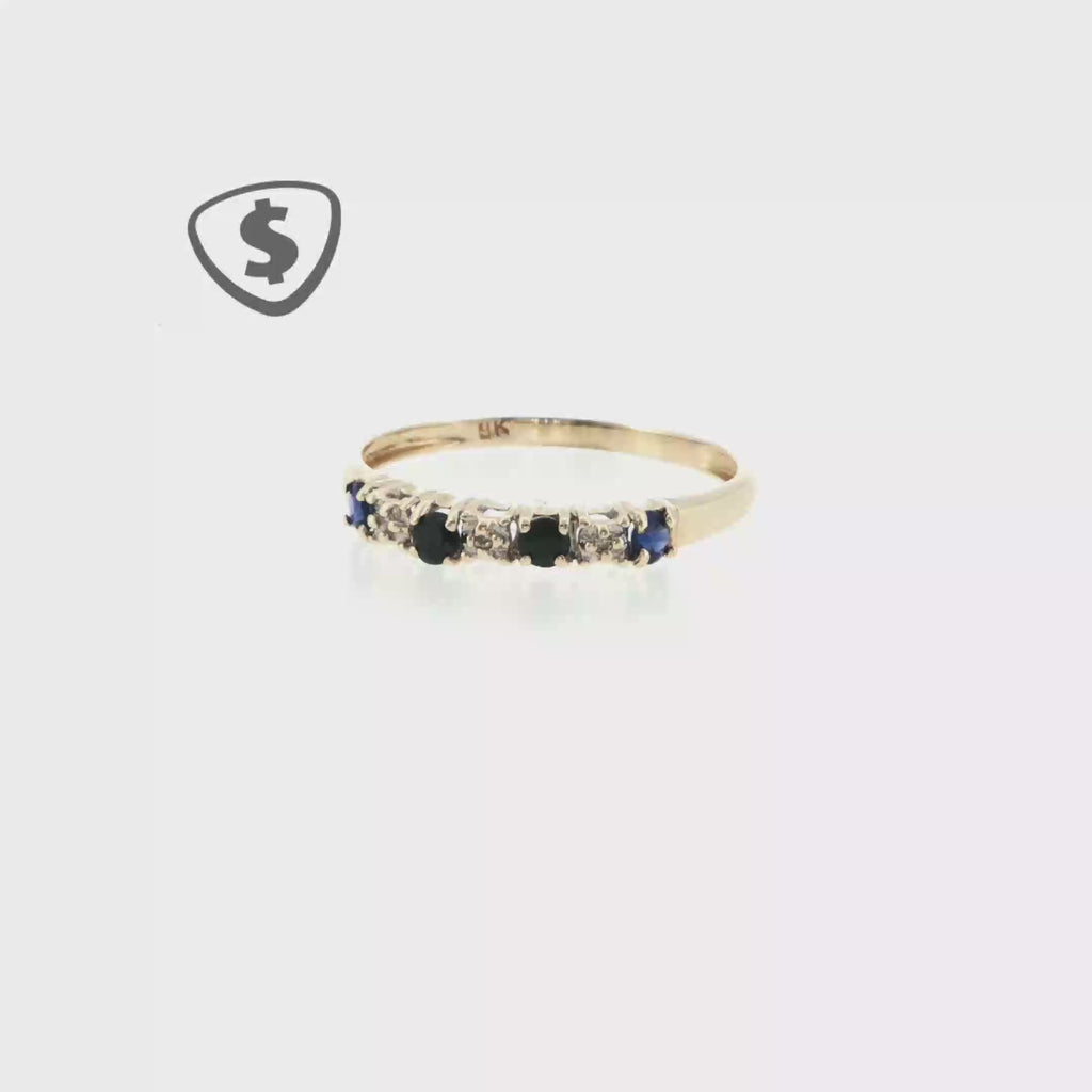 9ct Yellow Gold Multi-Stone Deep Blue Sapphire Ring