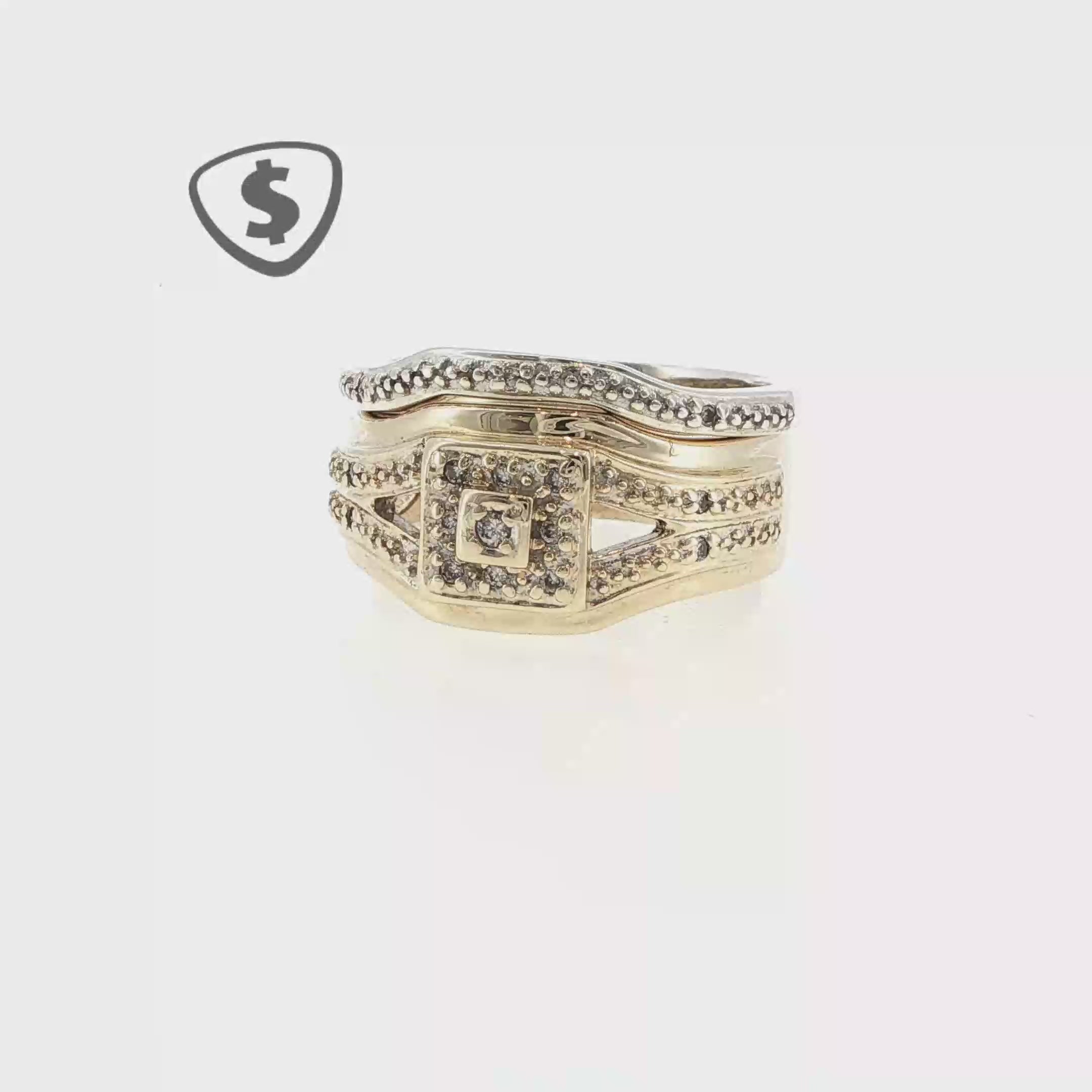9ct Yellow and White Gold Diamond Wedding Ring Set