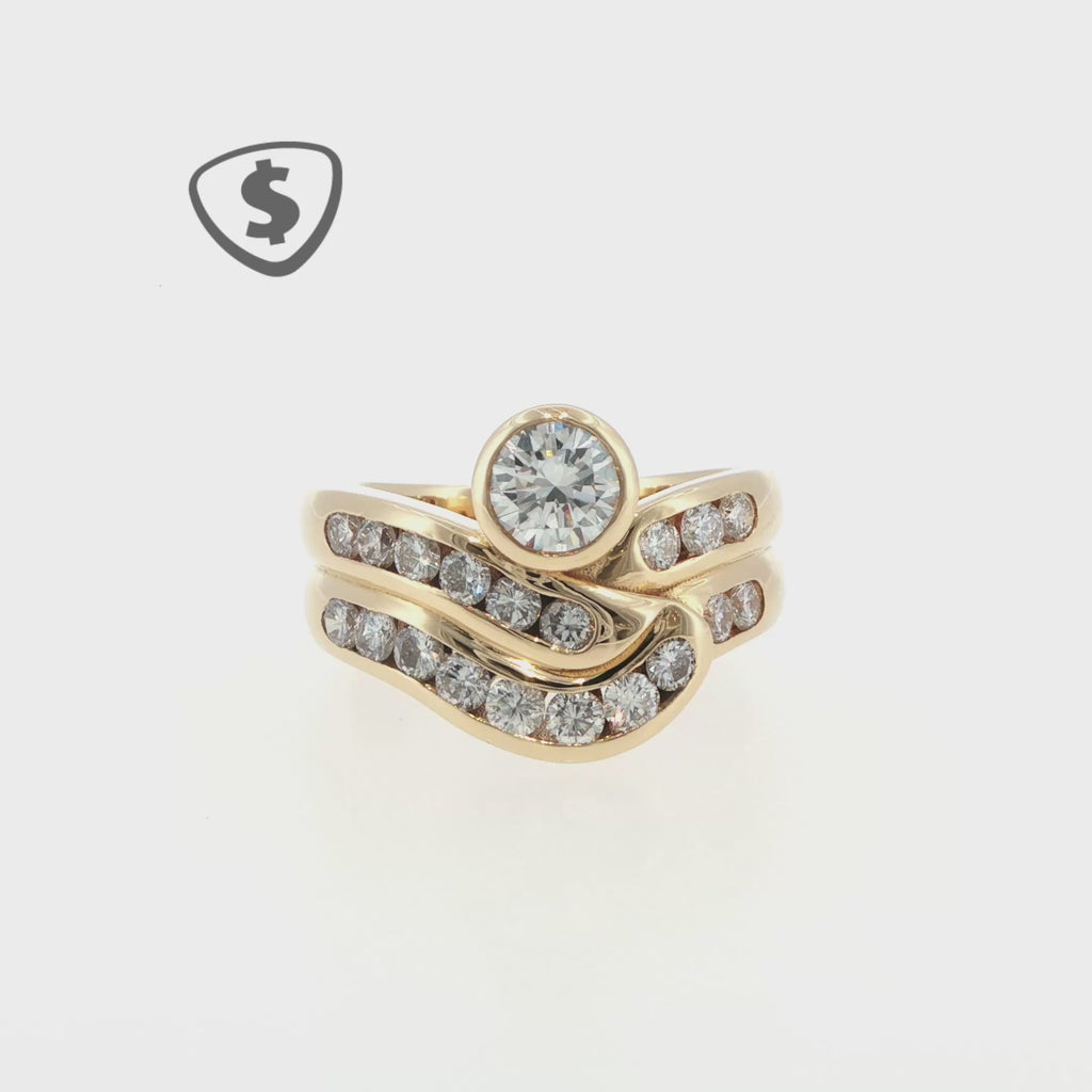 18ct Yellow Gold Diamond Engagement Ring with Contoured Band