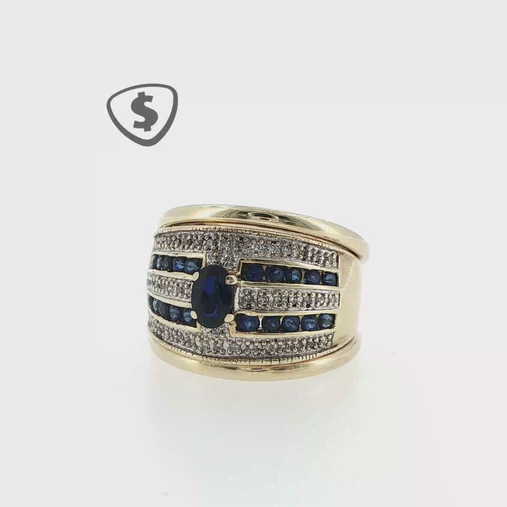 9ct Yellow Gold Deep Blue Sapphire Multi-Stone Ring