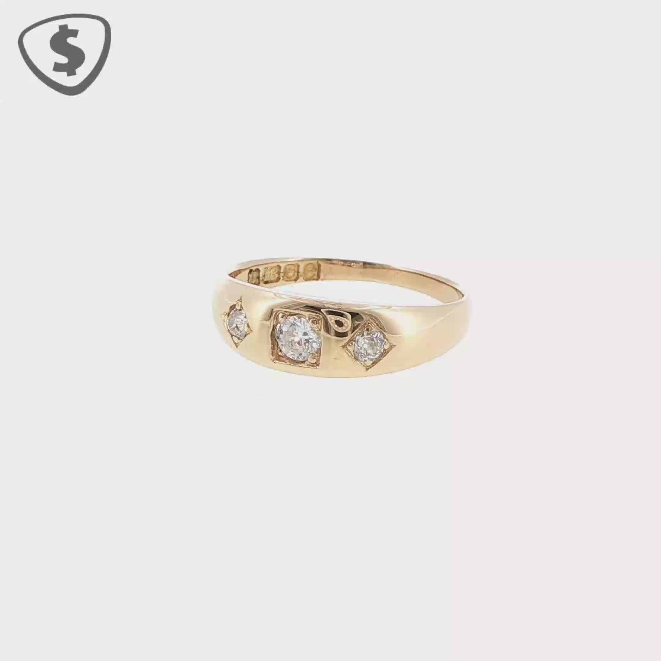 18ct Yellow Gold Three Stone Gypsy Set Ring