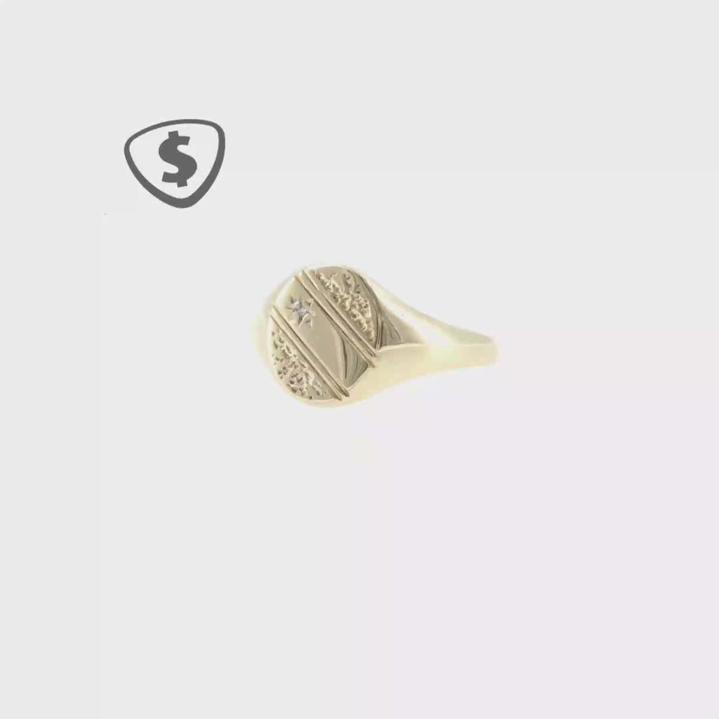 9ct Yellow Gold Diamond Star-Set Signet Ring