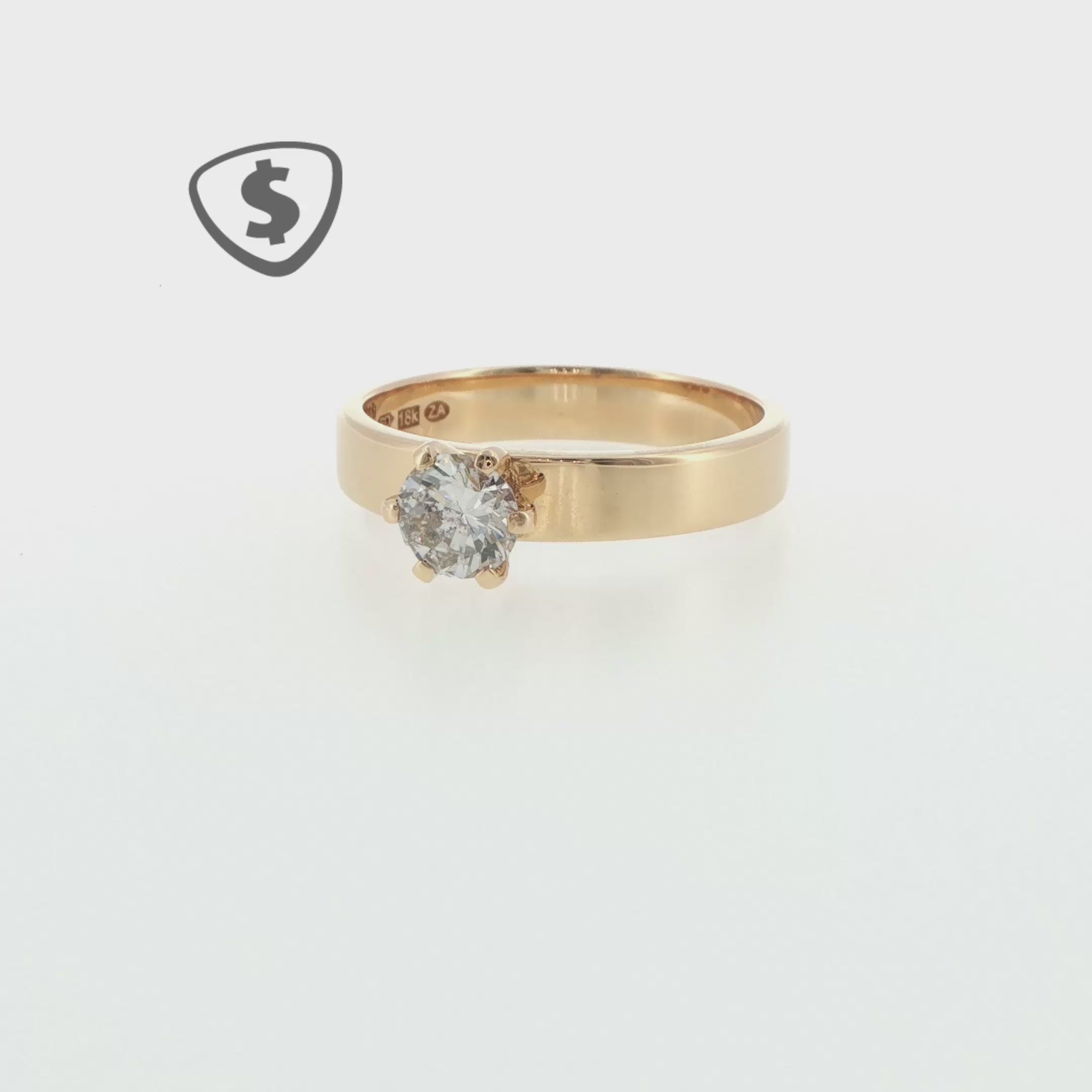 18ct Yellow Gold Diamond Solitaire Ring with Wide Band
