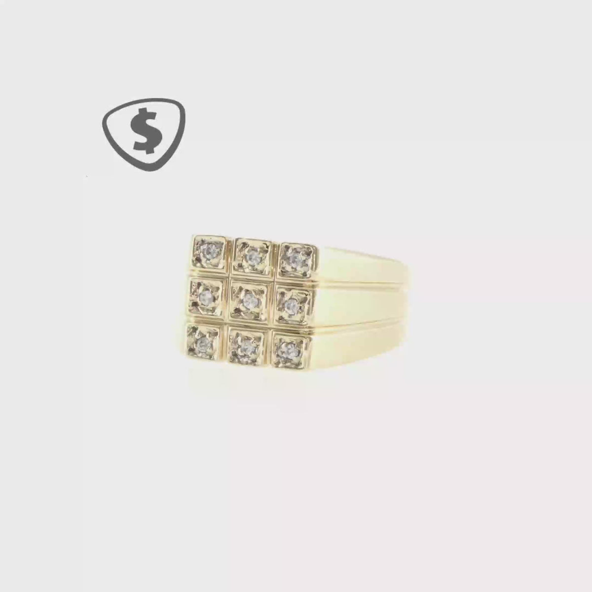 9ct Yellow Gold Nine-Stone Diamond Grid Signet Ring