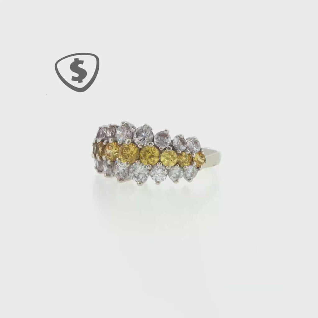 Fancy Vivid Yellow Multi-Stone Ring in 9ct White Gold