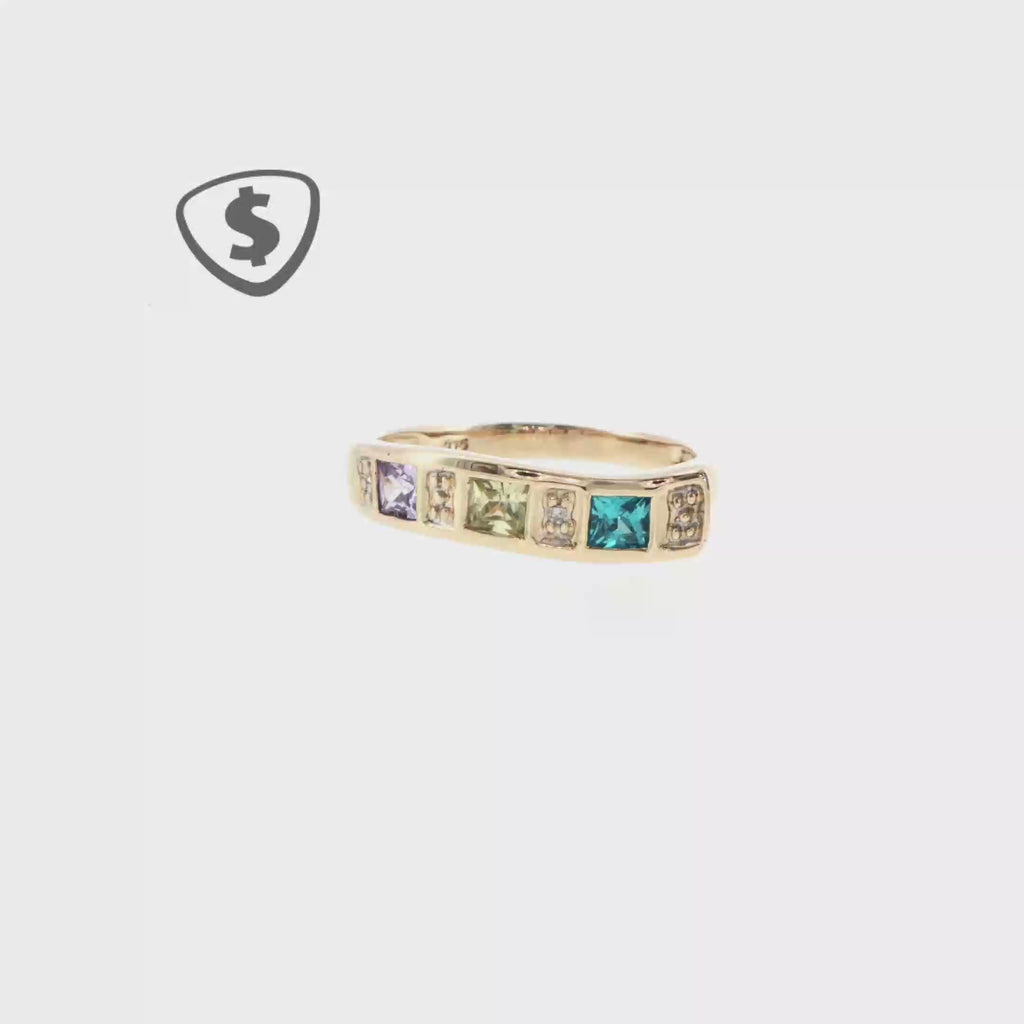 9ct Yellow Gold Square-Cut Multi-Coloured Topaz Ring
