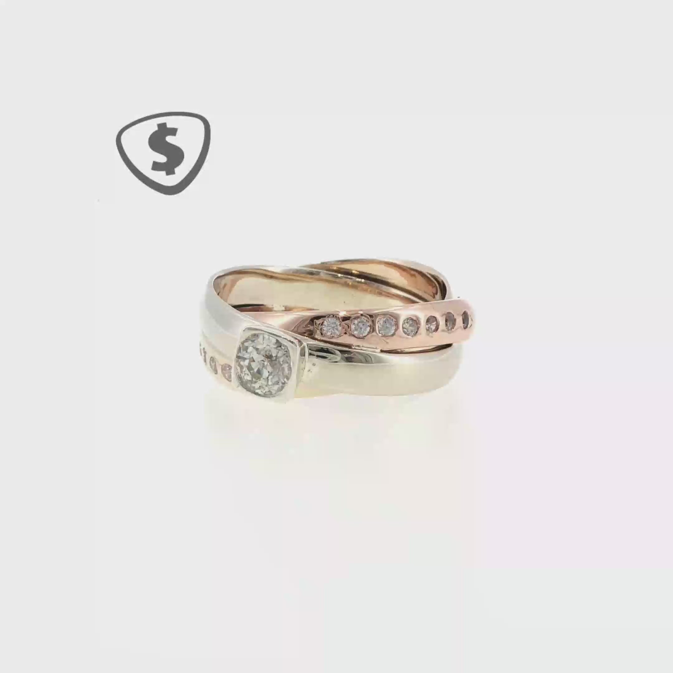 9ct Tri Colour Gold Multi Band Diamond Ring