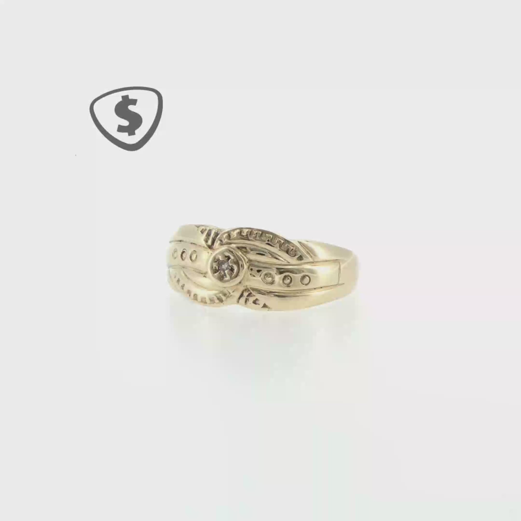 9ct Yellow Gold Diamond Signet Ring with Engraved Band