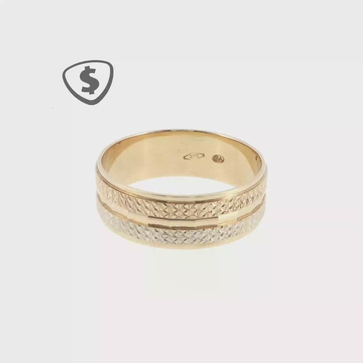 Diamond-Cut Patterned 9ct Yellow Gold Band Ring
