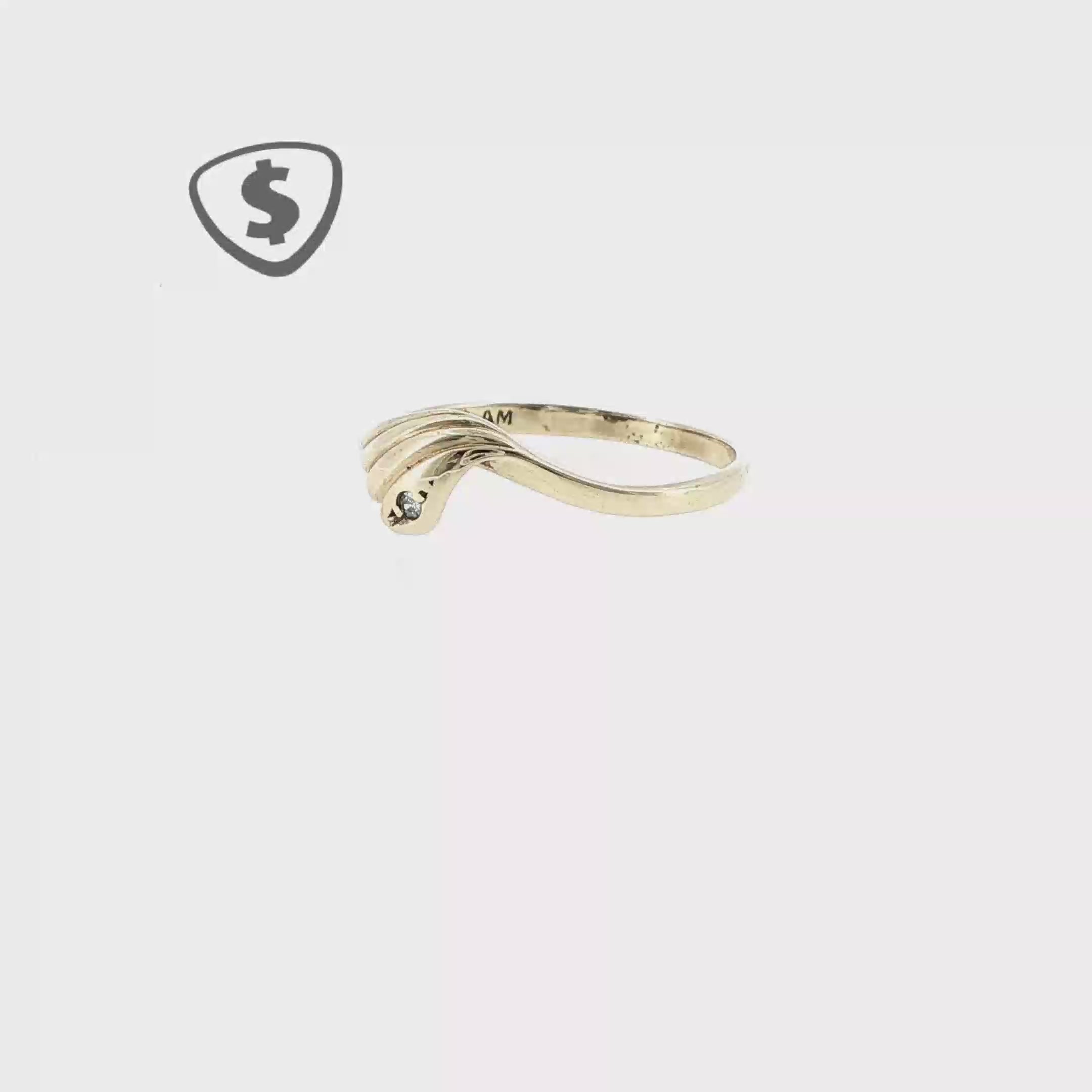 9ct Yellow Gold Wave Band Ring with Diamond