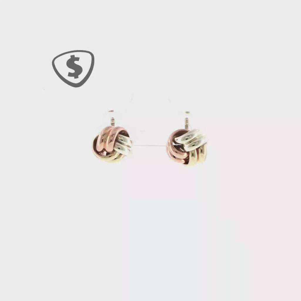 Tri-Colour 9ct Gold Knot Stud Earrings